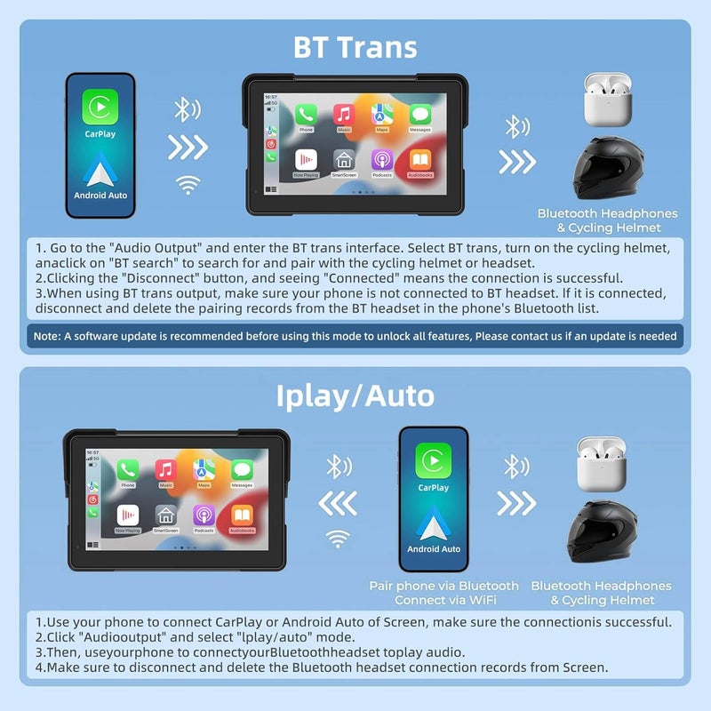 MITNOTY 7 Inch Wireless Motorcycle CarPlay &Android Auto, Waterproof Smart GPS Navigation System, Portable Moto Car Play Screen with Dual Bluetooth, Voice Control, Navigation, Siri/G-Assist, Anti-Glare - Image 5